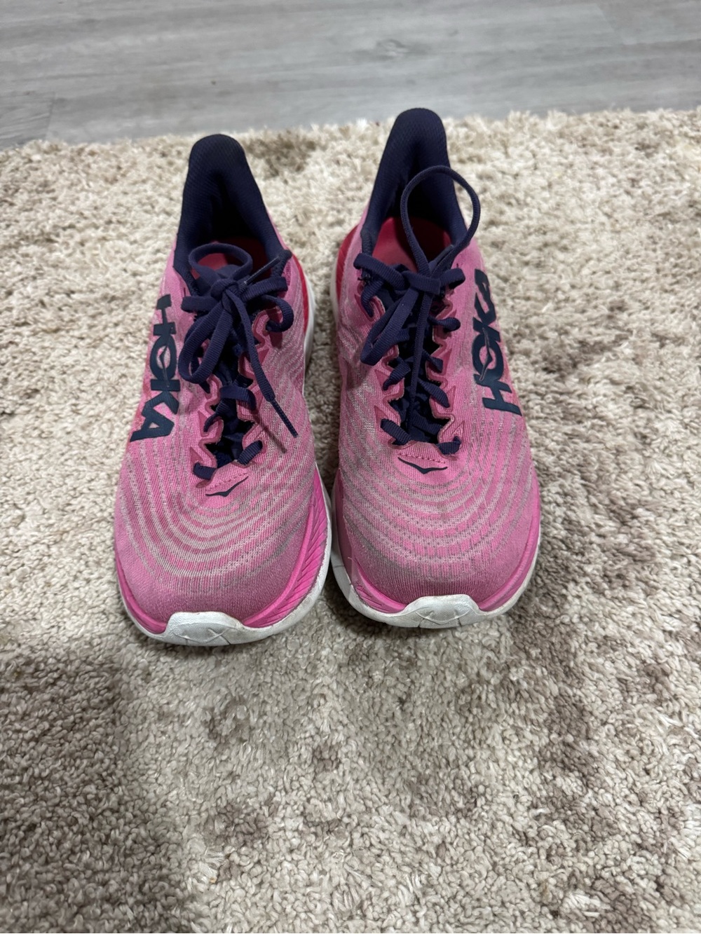 Hoka Women's Pink and Navy Athletic Running Shoes